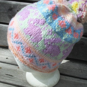 Pastel Bunnies Hand Knit Wool Hat, Hat Gift for Rabbit Lover, Sweet Bunny Hat Gift for Her image 5