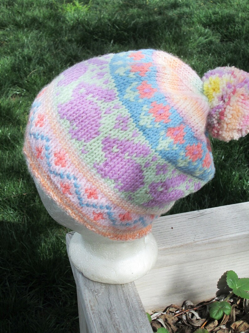 Pastel Bunnies Hand Knit Wool Hat, Hat Gift for Rabbit Lover, Sweet Bunny Hat Gift for Her image 10