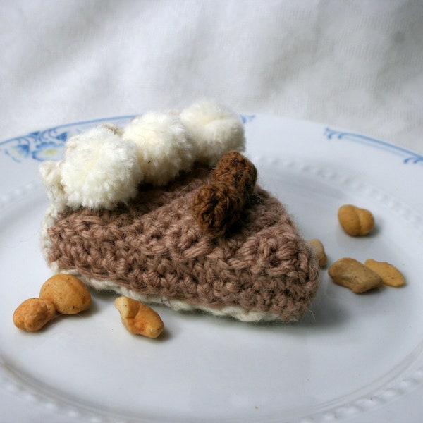 Slice of Peanut Butter Pie with Whipped Cream and Whole Peanut Garnish Ornament Hand Crocheted Wool