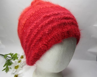 Red Angora Hat, Warm Hat Gift for Her, Luxury Ski Hat Gift for Girlfriend, Red Luxury Angora Hat, Warm and Fuzzy Hat Gift, Red Hat for Him