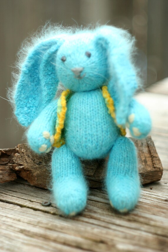 Rabbit Toy Hand Knit Rabbit Made From Hand Spun Angora Etsy
