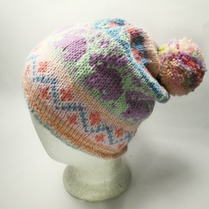 Pastel Bunnies Hand Knit Wool Hat, Hat Gift for Rabbit Lover, Sweet Bunny Hat Gift for Her image 3