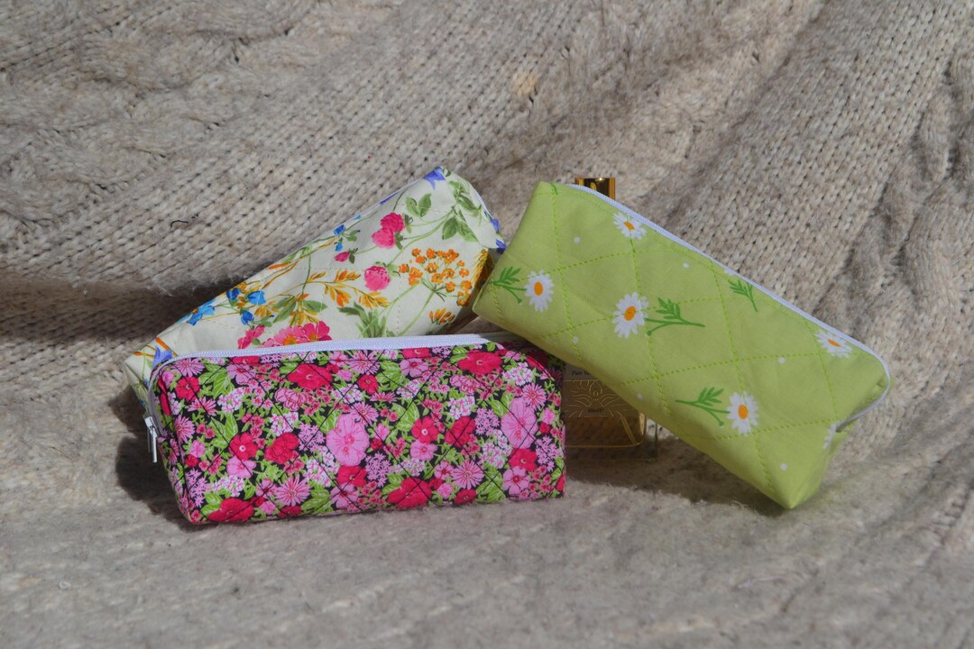 Handcrafted Quilted Multipurpose Pencil Pouch With Pom Pom
