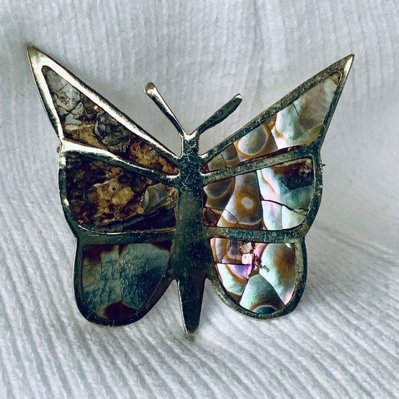 Silver Mix Abalone Butterfly Brooch - image 2
