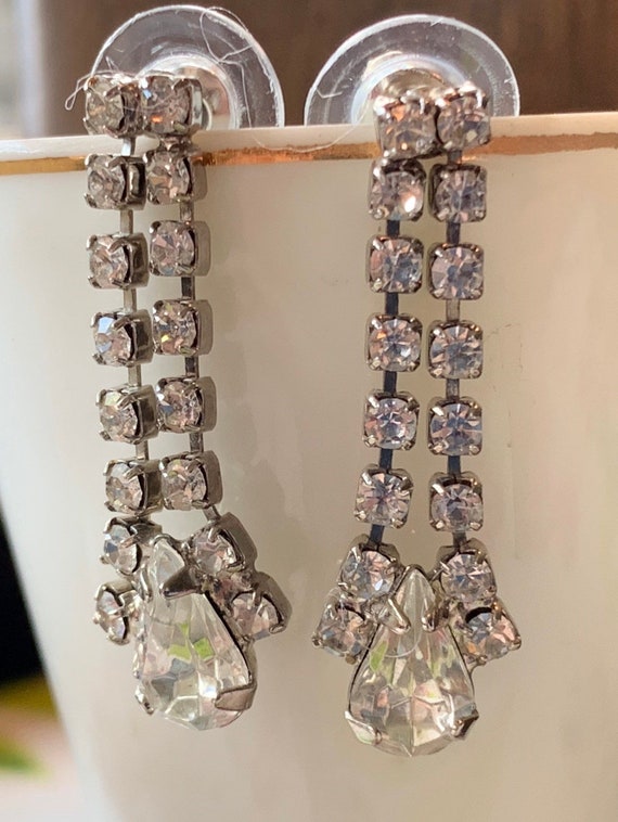 Beautiful Earrings, 2 Rows with a Teardrop 1 1/4"… - image 1