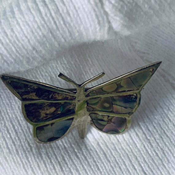 Silver Mix Abalone Butterfly Brooch - image 6