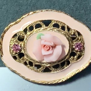 1928 Jewelry Co. Blush Pink enamel Gold filigree and tiny pink rhinestones Brooch