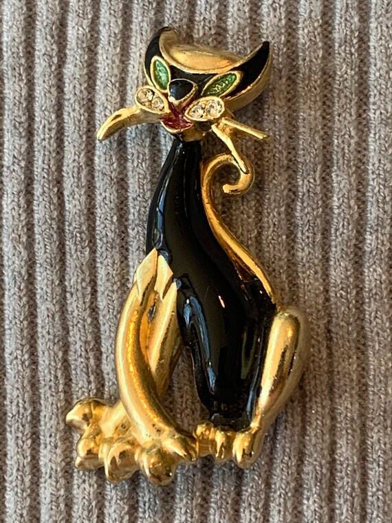 Classy Black Siamese Cat Brooch - image 3