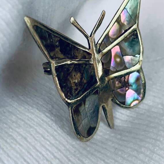 Silver Mix Abalone Butterfly Brooch - image 3