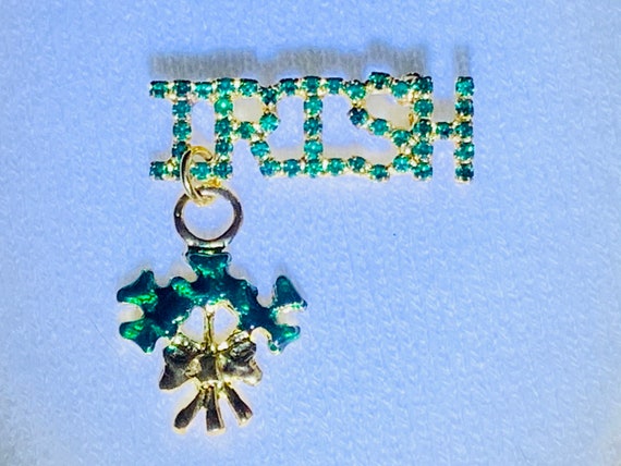 IRISH spelled in Kelly Green Rhinestones with dan… - image 1