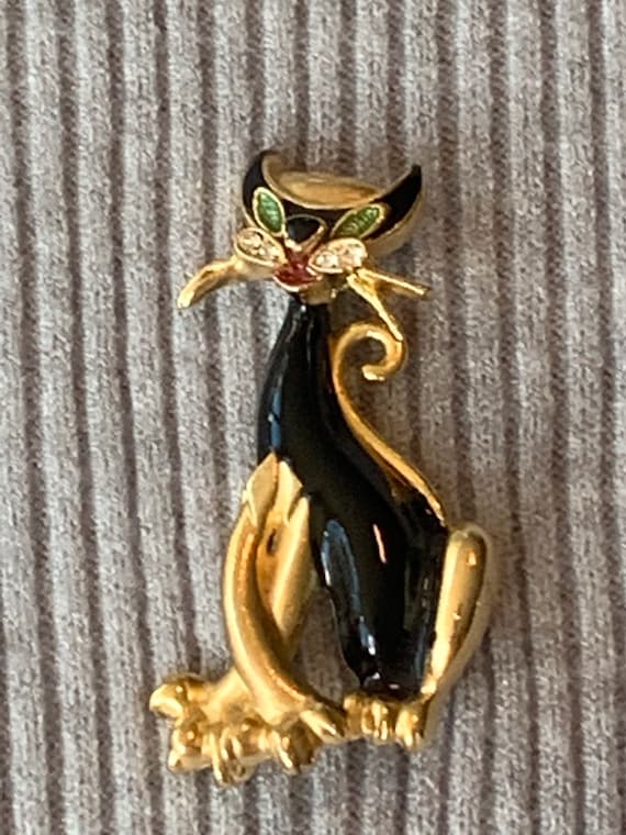 Classy Black Siamese Cat Brooch - image 2