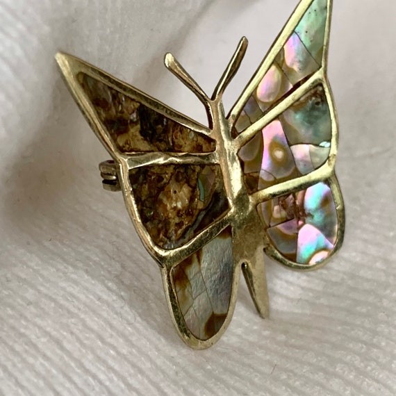 Silver Mix Abalone Butterfly Brooch - image 4