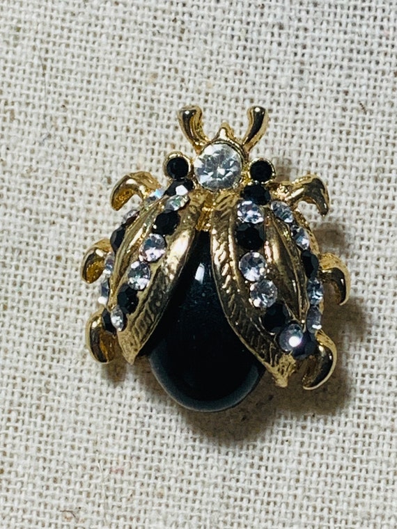 Small Jelly Belly Ladybug Brooch with White and Bl