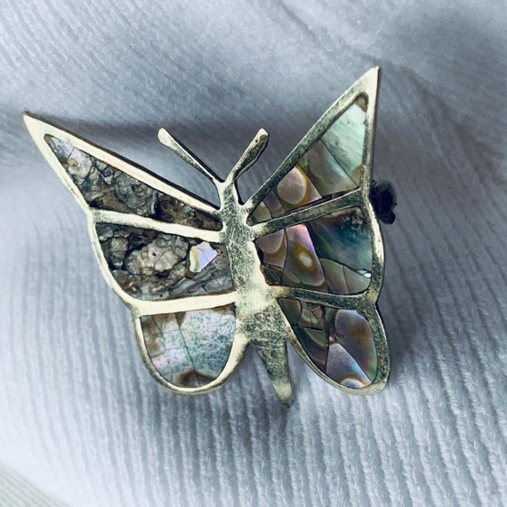 Silver Mix Abalone Butterfly Brooch - image 1