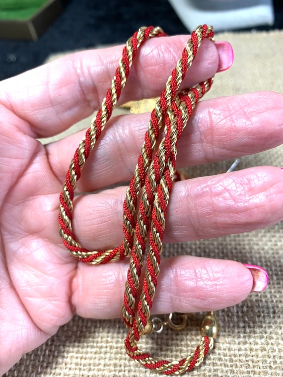 Trifari Gorgeous Summertime Red and Gold Braid Ch… - image 3