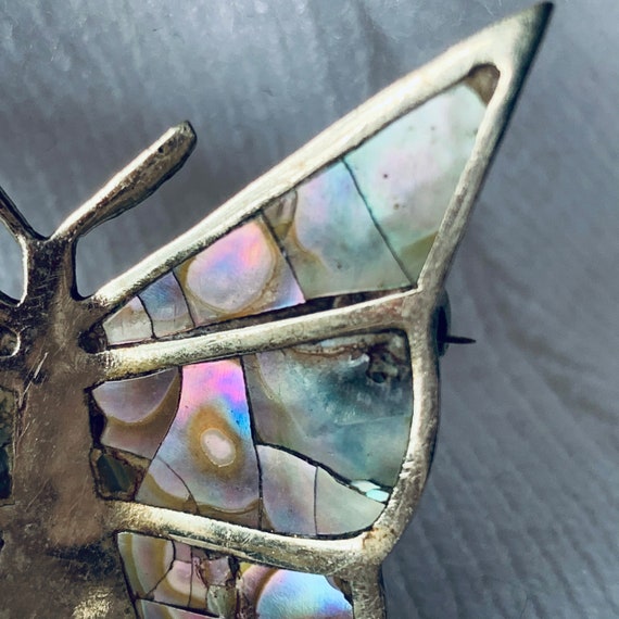 Silver Mix Abalone Butterfly Brooch - image 5