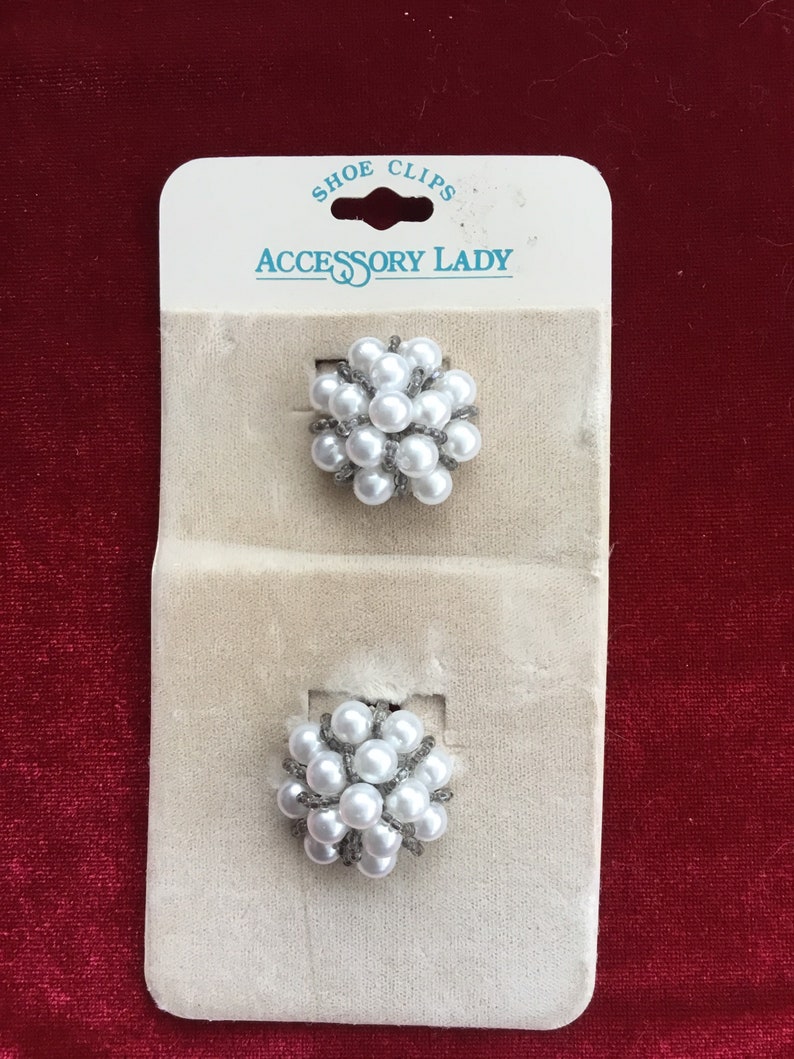 Vintage Shoe Clips White Pearl Cluster Domes intertwined with Smokey topaz seed beads Bridal Wedding