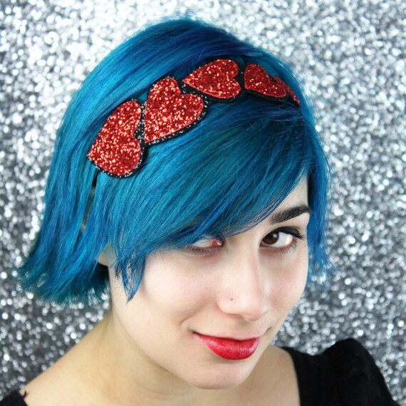 Items similar to Red Heart Headband, Red Glitter Headband, Several