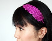 Hot Pink Headband, Glitter feather, Several Other Colours Available