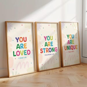 Set of 3 Colorful Children Bible Verse Wall Art for kids Ministry decor Christian Playroom Decor Sunday School Classroom Decor Church Poster