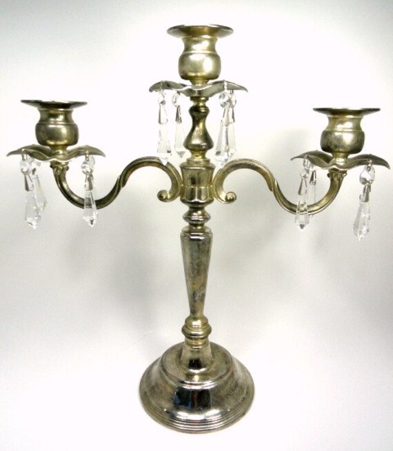 Vintage Silver Plated 3 Arm Candelabra Crystal Prisms Shabby Etsy