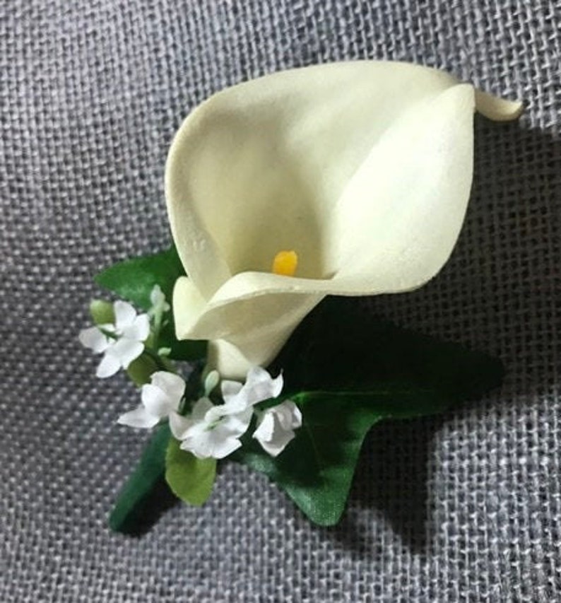 White Mini Calla Lily Boutonniere Prom Boutonniere Floral Boutonniere Boutonniere Artificial Wedding Boutonniere Real Touch