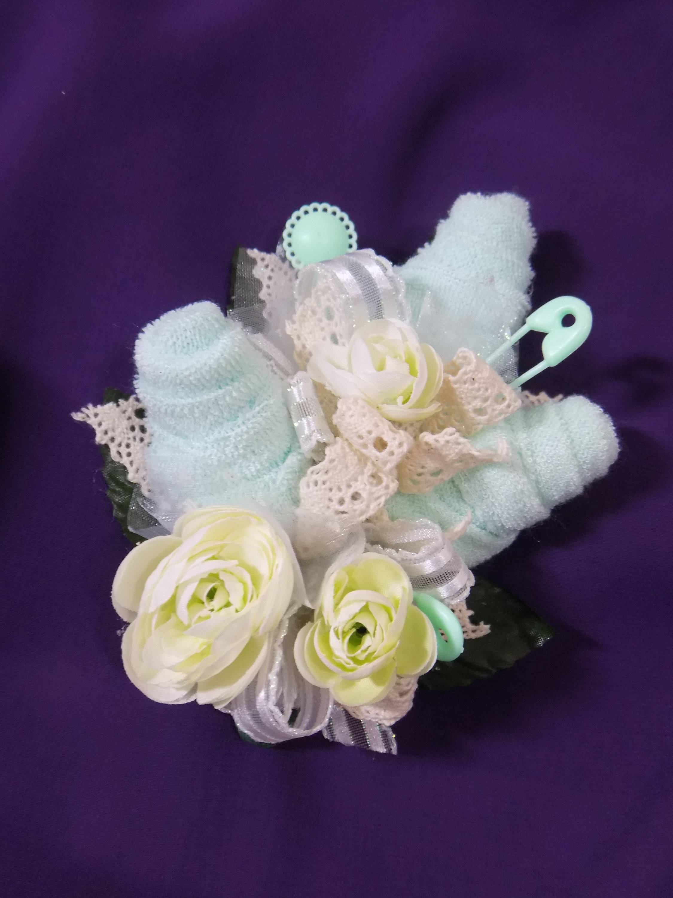 Pin On Baby Shower Corsage Green Washcloth Flower Baby Shower Corsage Pacifier And Washcloths Corsage Baby Shower Items