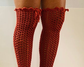 crochet fishnet thigh-high socks pattern tutorial, multiple sizes