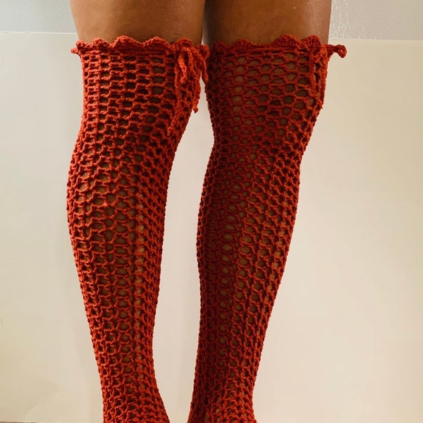 crochet PATTERN, fishnet thigh-high socks pattern tutorial, multiple sizes, PDF