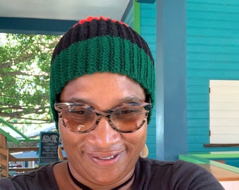 crochet ribbed RBG Pan African hat pattern tutorial, crochet emancipation hat toque