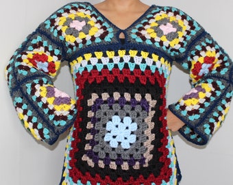 crochet granny square top, pullover, jumper