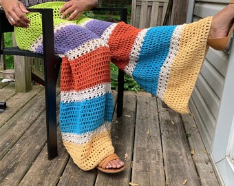 crochet beach pants pattern tutorial, colourful hippie clothes