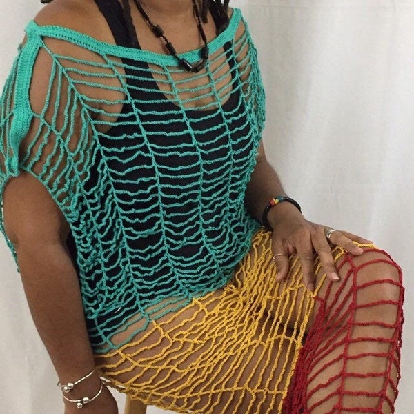 crochet Rasta dress, Rasta swimsuit cover-up, women’s clothing