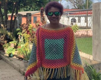 crochet granny square poncho PATTERN tutorial - made to measure -