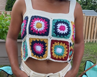 crochet granny square crop top PATTERN tutorial - made to measure -