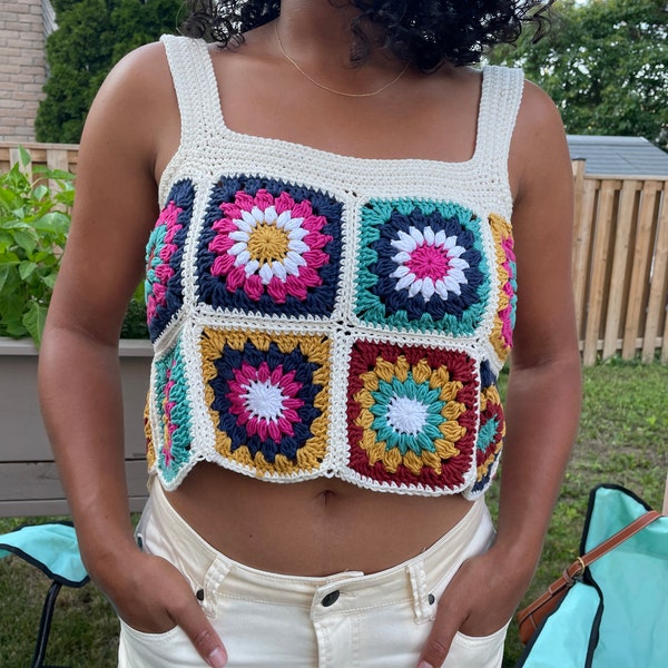 crochet granny square crop top pattern tutorial - made to measure -