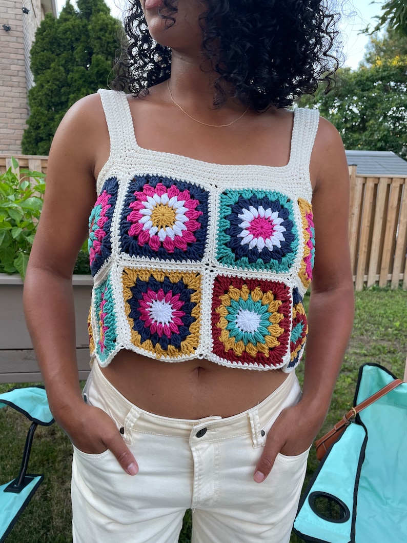 crochet granny square crop top pattern tutorial made to measure image 1