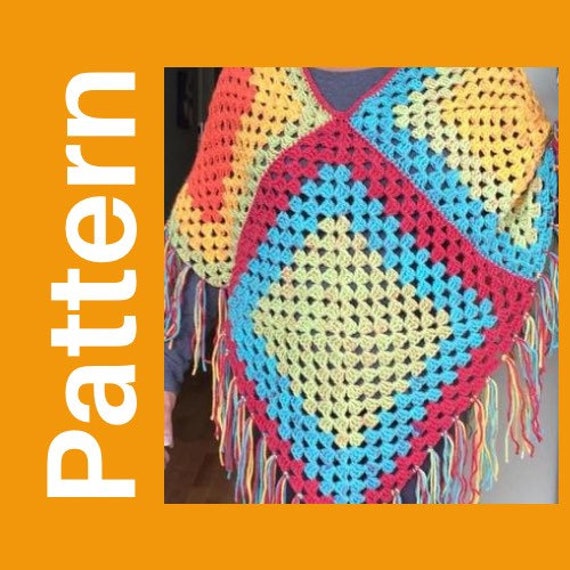 PATTERN, Crochet Granny Square Poncho, Made to Measure, Size