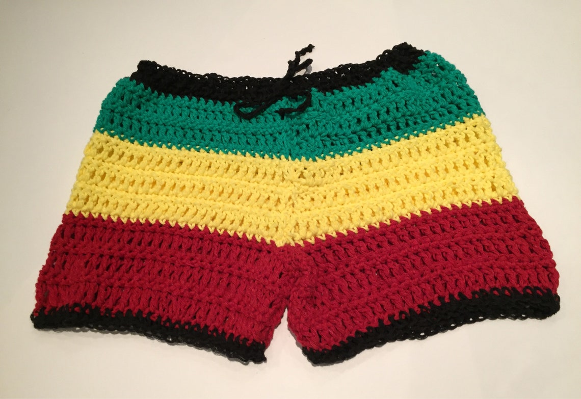 Crochet shorts boy shorts Rasta beach casual cotton | Etsy