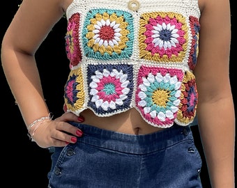 crochet granny square crop top PATTERN tutorial - made to measure -