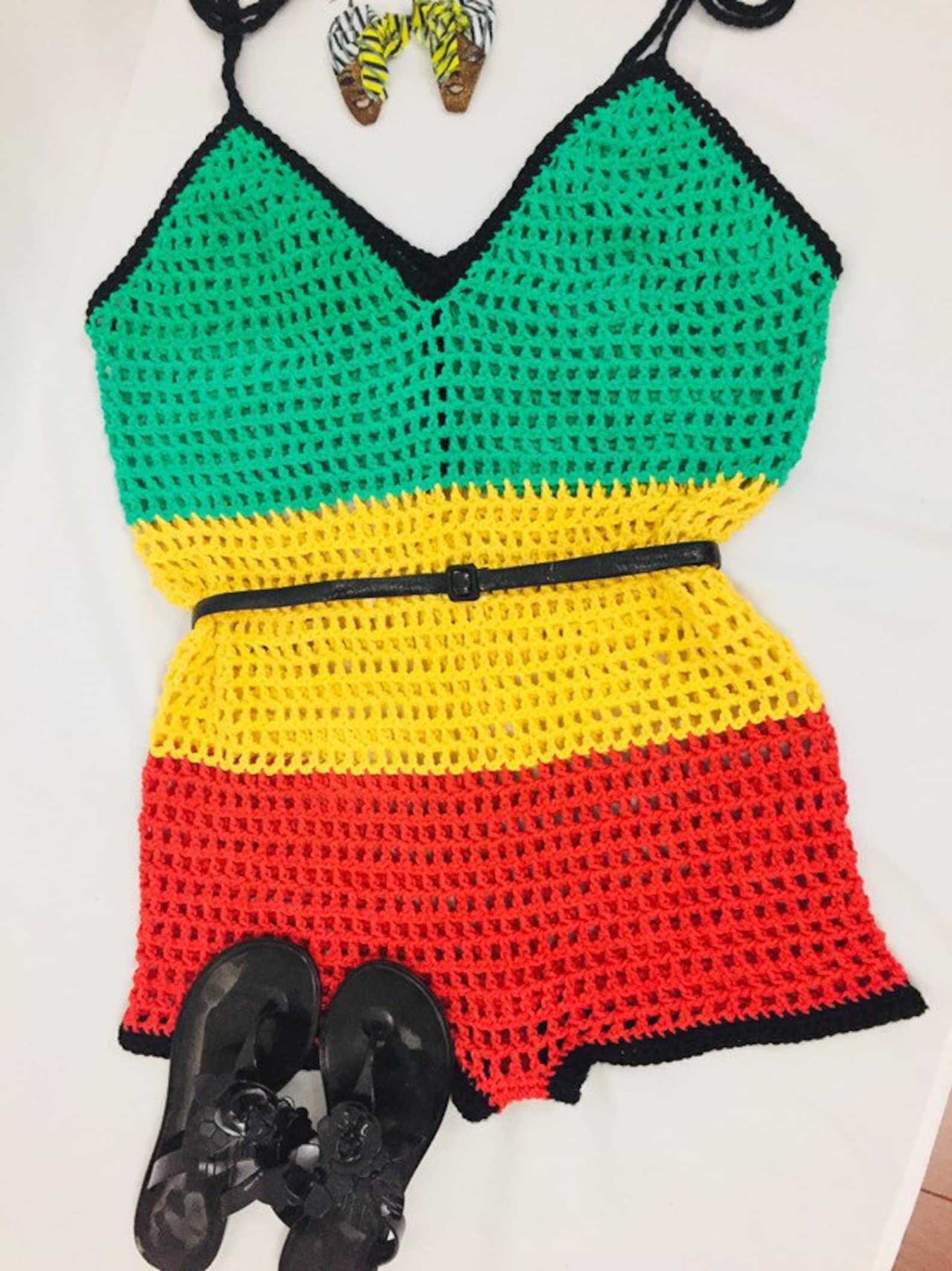 Crochet jumper Rasta swimsuit coverup romper beach open Etsy