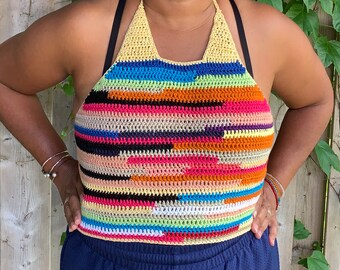 crochet scrap halter top, The Ragga Collection, not inspired by Mui Mui