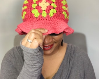 crochet PATTERN, bucket hat, crochet granny square bucket hat pattern tutorial, PDF