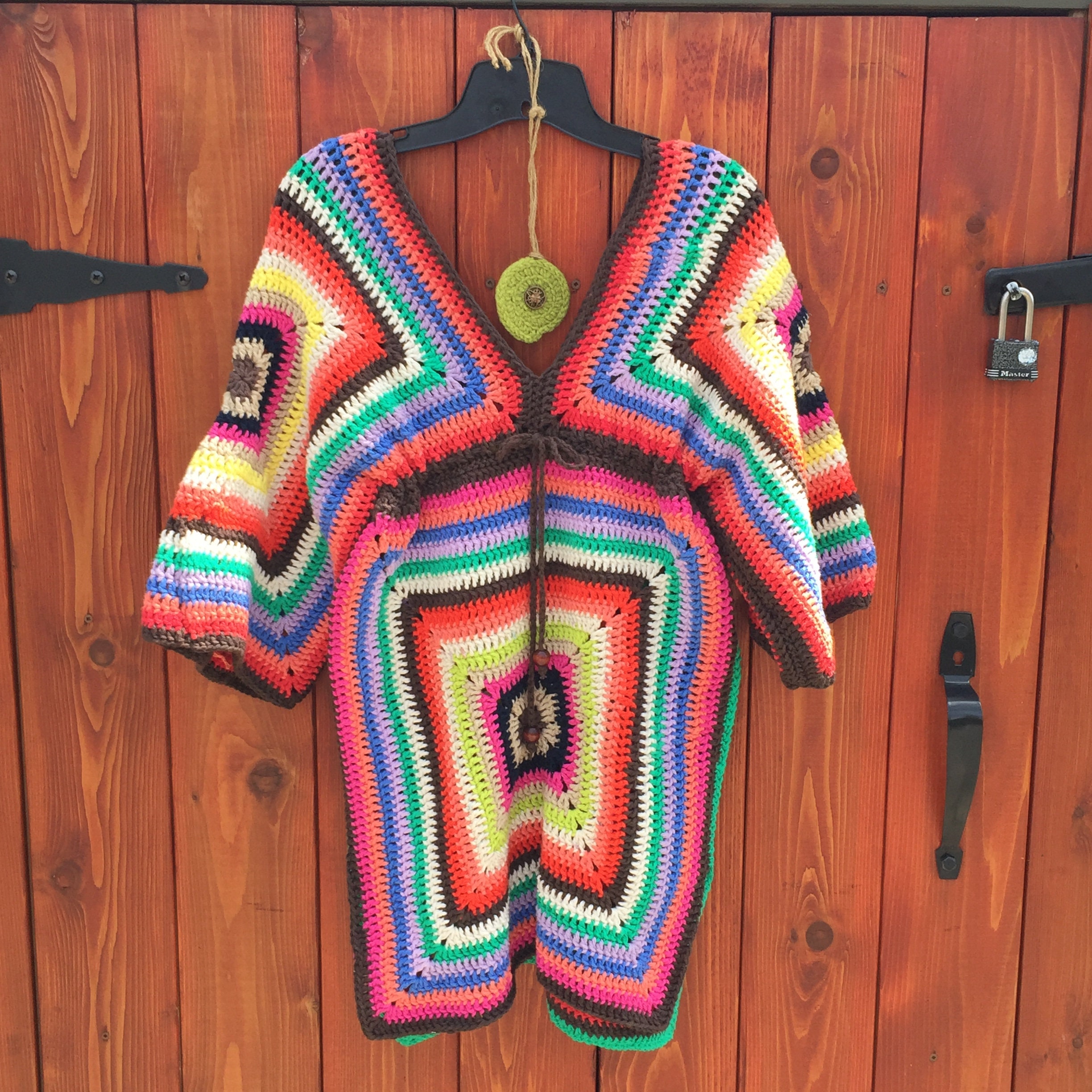 Crochet vintage granny square Kimono dress pattern colourful Etsy