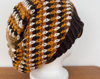 Crochet Ribbed Slouch Hat Pattern: Easy Beginner Beanie, 3 Sizes (PDF Digital Download)