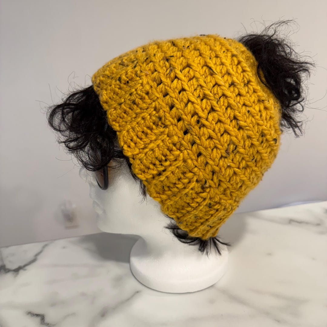 Crochet Messy Bun Ponytail Hat Pattern: Easy Beginner, Unisex, PDF ...