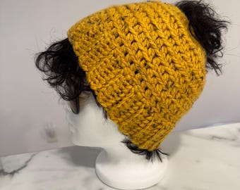 Crochet Messy Bun Ponytail hat Pattern: easy beginner, unisex, PDF, digital download