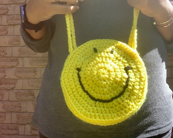 Crochet Happy Face Bag PATTERN: smiley face (PDF Digital Download)