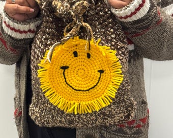 Crochet Scrap Smiley Face Sunshine Bag PATTERN: easy beginner (PDF Digital Download)