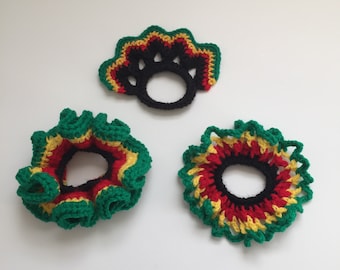 crochet Rasta hair scrunchies PATTERN, easy beginner, hair accessories, Rastafarian, roots rock reggae, 3 designs, pattern tutorial
